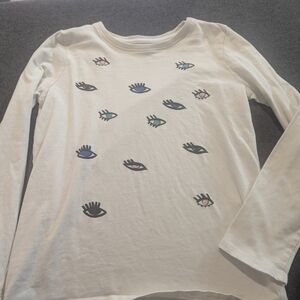 Tea Collection Cream Long-Sleeve Top with Multicolor Eye Motif